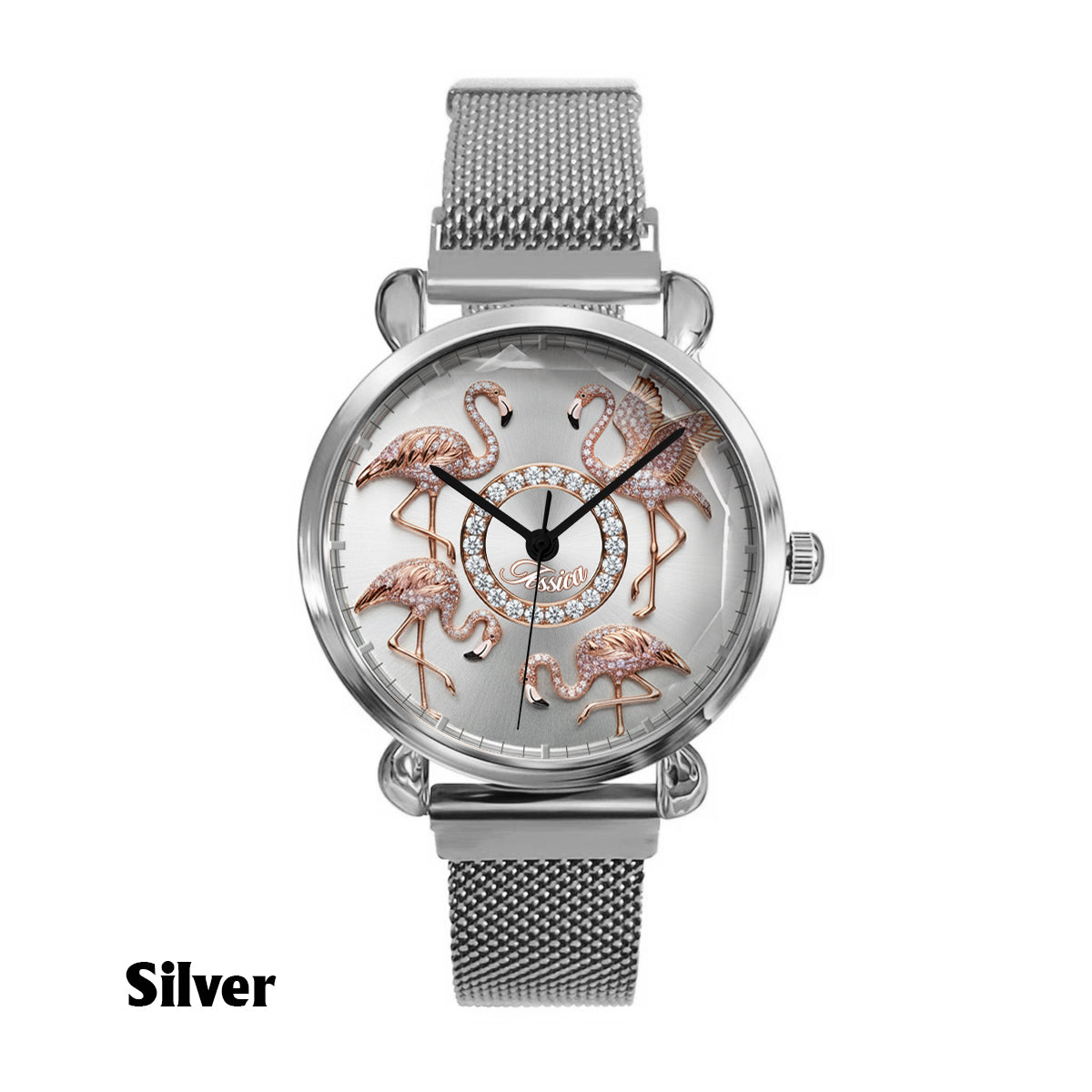 Montre-bracelet personnalisée pour femme avec flamants roses « Love Flamingos » 