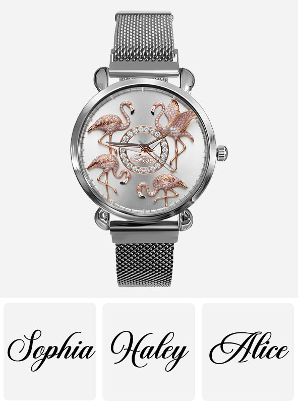 Montre-bracelet personnalisée pour femme avec flamants roses « Love Flamingos » 