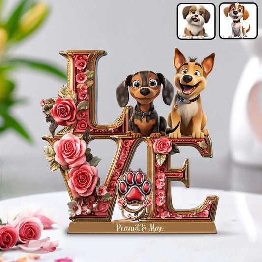 J'adore les chiens - Plaque acrylique personnalisée en forme de chien