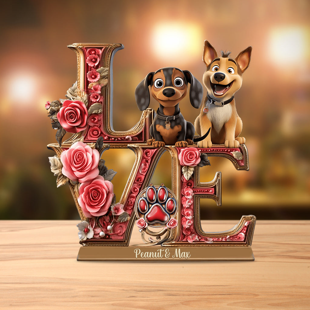 J'adore les chiens - Plaque acrylique personnalisée en forme de chien