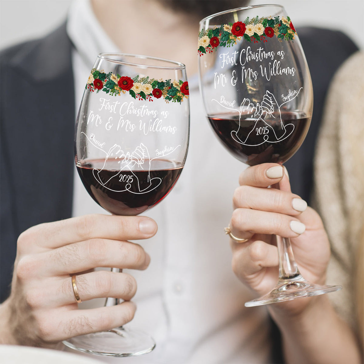 Notre premier Noël ensemble - Verre à vin personnalisé pour couple avec longue tige