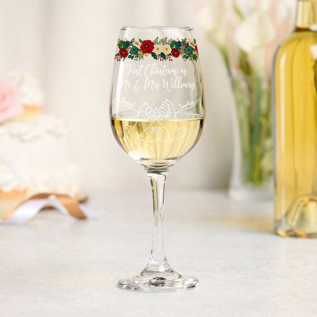 Notre premier Noël ensemble - Verre à vin personnalisé pour couple avec longue tige