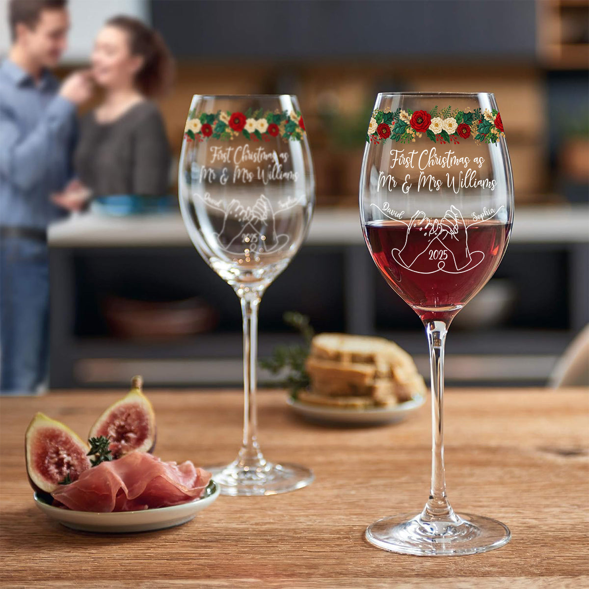 Notre premier Noël ensemble - Verre à vin personnalisé pour couple avec longue tige