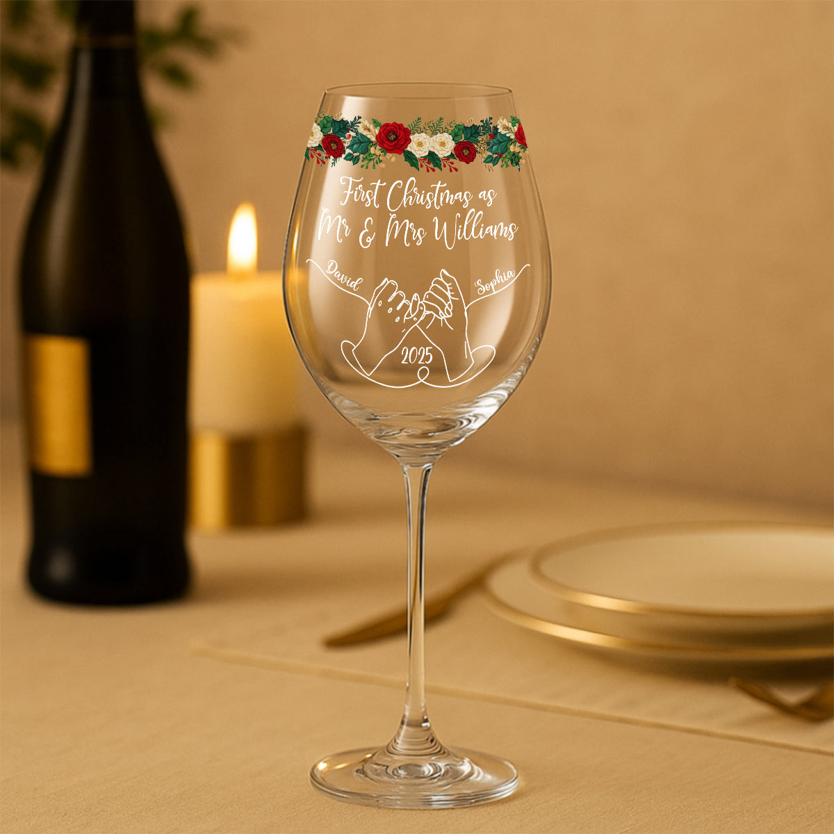 Notre premier Noël ensemble - Verre à vin personnalisé pour couple avec longue tige