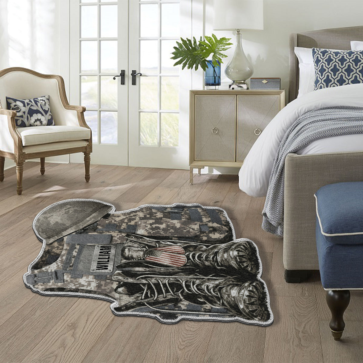 Uniforme militaire - Bottes et chapeau - Tapis antidérapant personnalisé pour vétéran