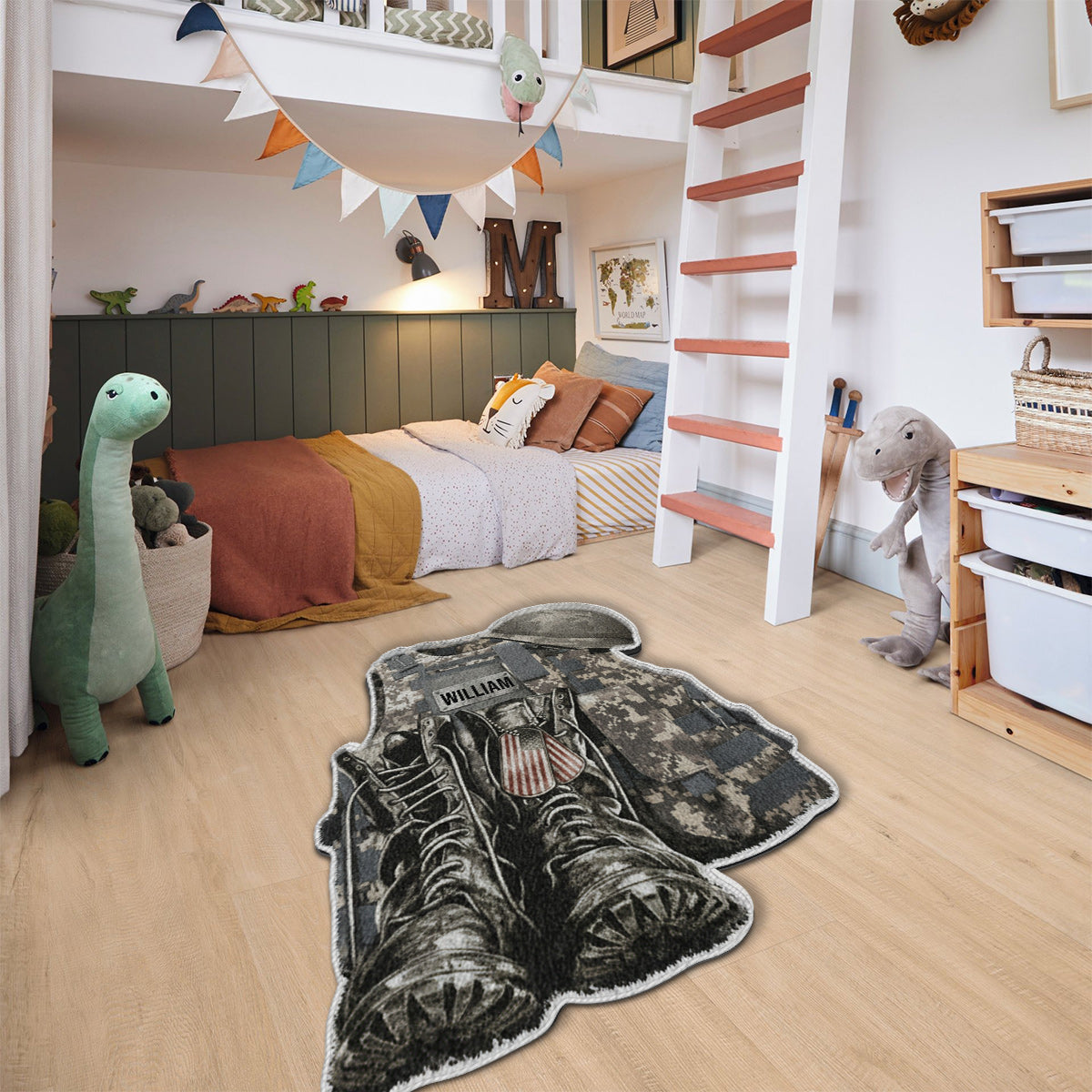 Uniforme militaire - Bottes et chapeau - Tapis antidérapant personnalisé pour vétéran