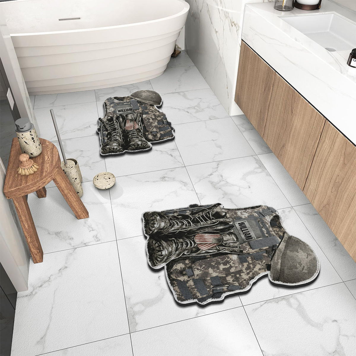 Uniforme militaire - Bottes et chapeau - Tapis antidérapant personnalisé pour vétéran