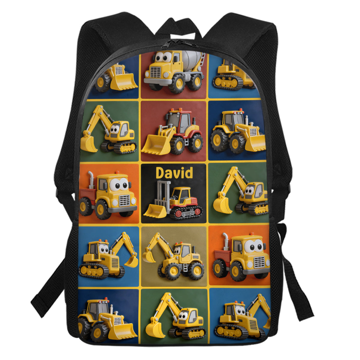 Machines de chantier - Ensemble sac à dos, sac à goûter et trousse personnalisés pour enfant