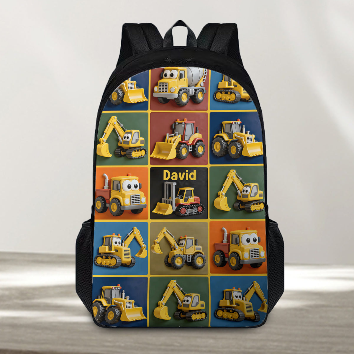 Machines de chantier - Ensemble sac à dos, sac à goûter et trousse personnalisés pour enfant
