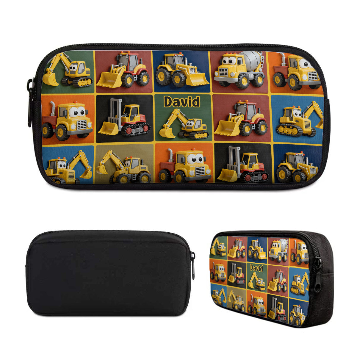 Machines de chantier - Ensemble sac à dos, sac à goûter et trousse personnalisés pour enfant