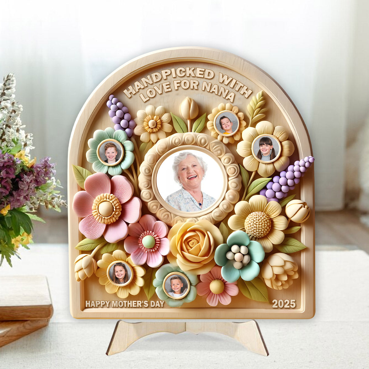 Sélectionné avec soin pour mamie/mamie - Plaque en bois personnalisée à 2 couches pour grand-mère