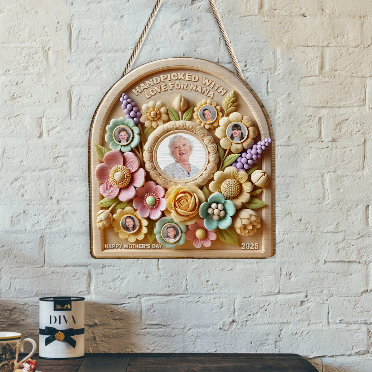 Sélectionné avec soin pour mamie/mamie - Plaque en bois personnalisée à 2 couches pour grand-mère