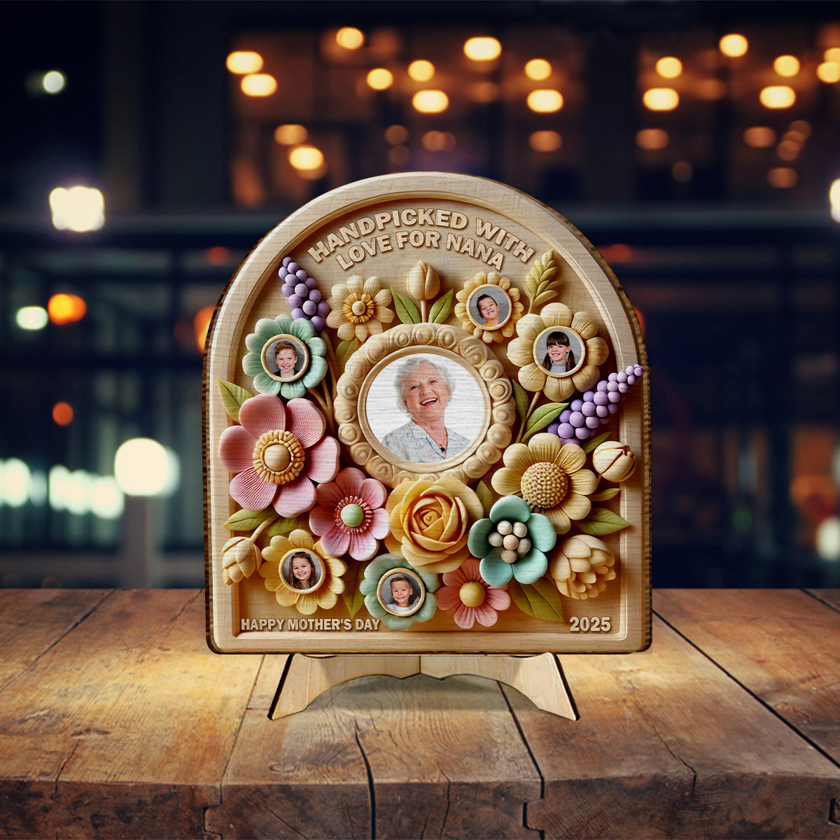 Sélectionné avec soin pour mamie/mamie - Plaque en bois personnalisée à 2 couches pour grand-mère