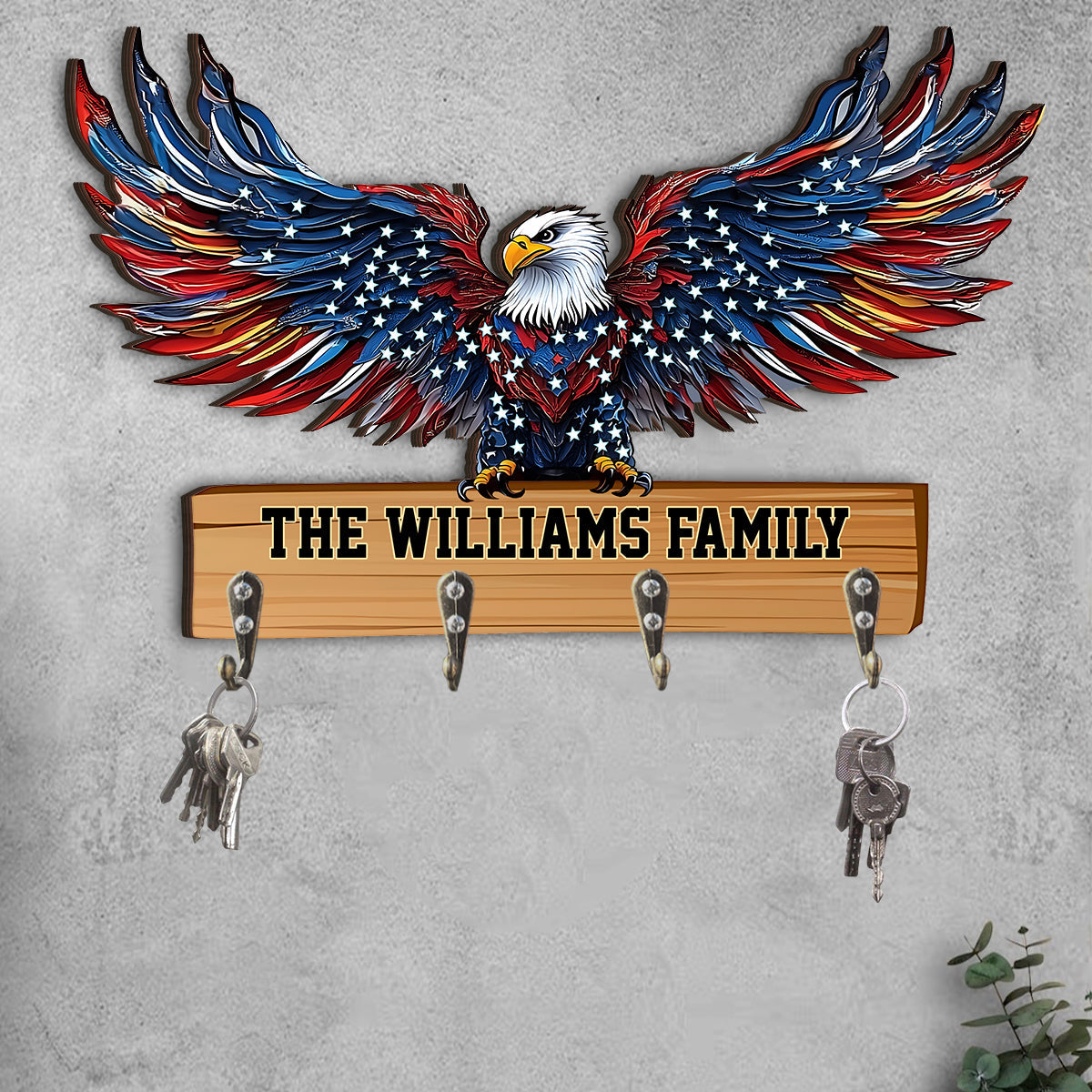 Bienvenue dans notre famille ! Porte-clés personnalisé en forme d'aigle à tête blanche.