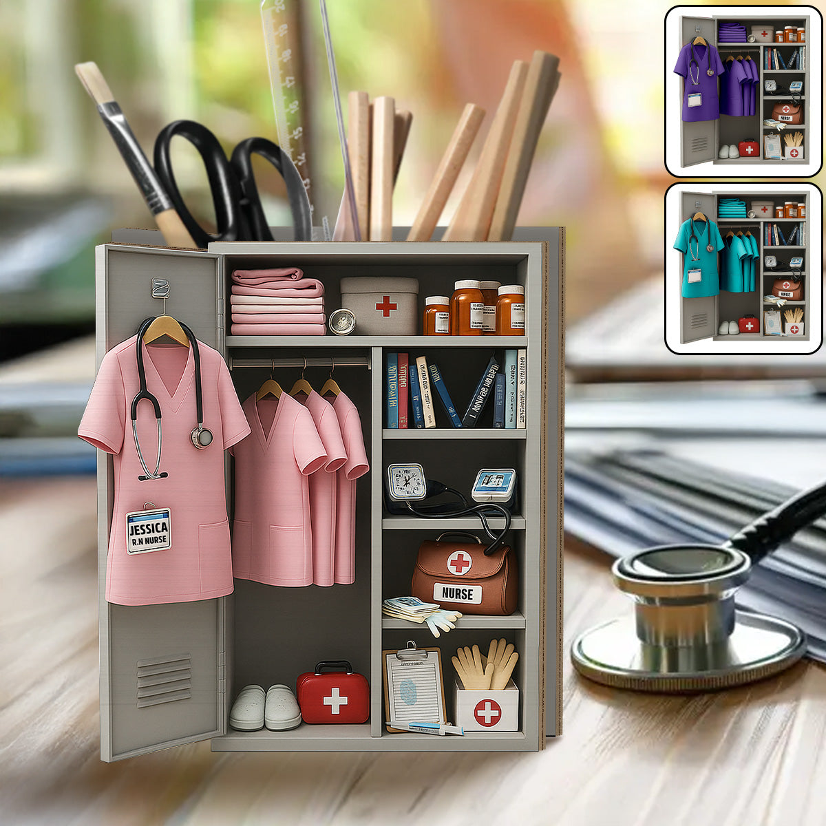 Nurse Personal Locker - Personalized Nurse Wooden Pen Holder