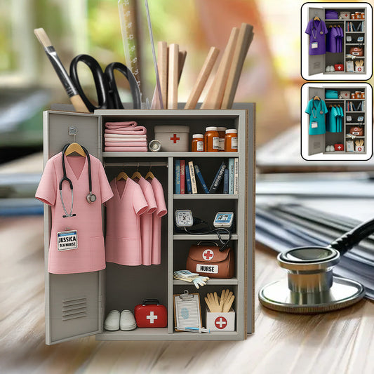 Casier personnel d'infirmière - Porte-stylo en bois personnalisé pour infirmière