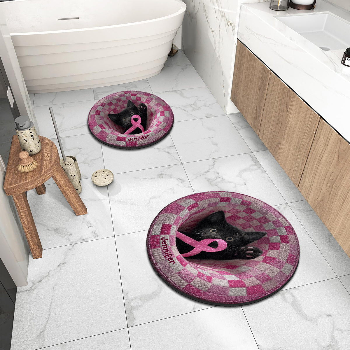 Le Guerrier - Tapis tufté antidérapant personnalisé pour la sensibilisation au cancer du sein