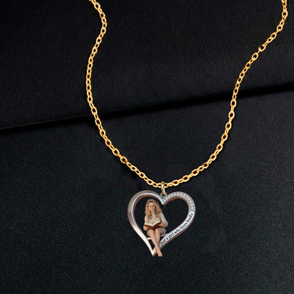 Custom Any Photo, Just A Girl Who Loves Books - Personalized Book Shaped Metal Pendant Necklace