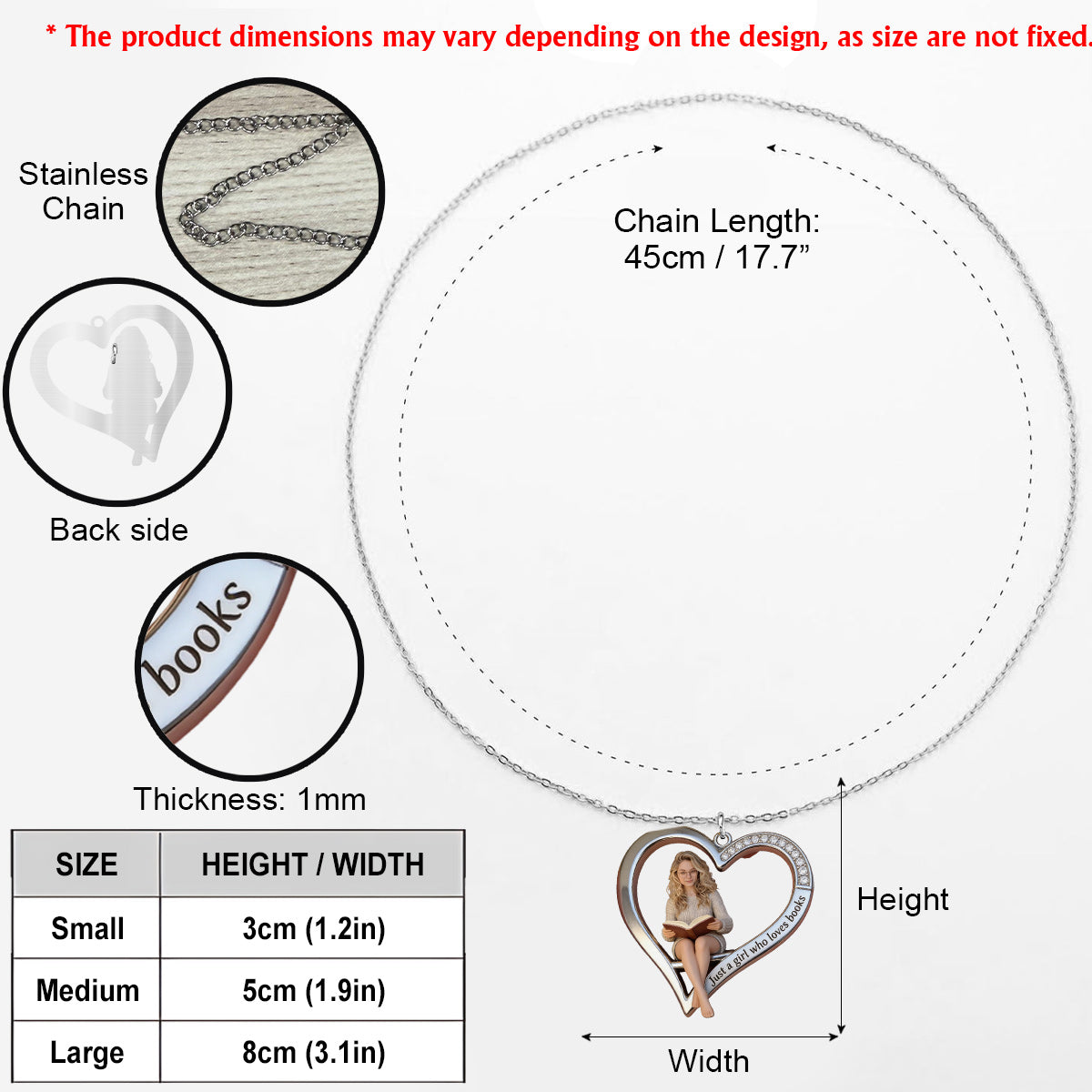 Custom Any Photo, Just A Girl Who Loves Books - Personalized Book Shaped Metal Pendant Necklace