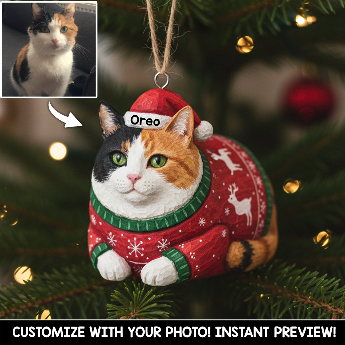 Pain de mie pour chat en pull moche Meowy Catmas - Ornement de chat personnalisé