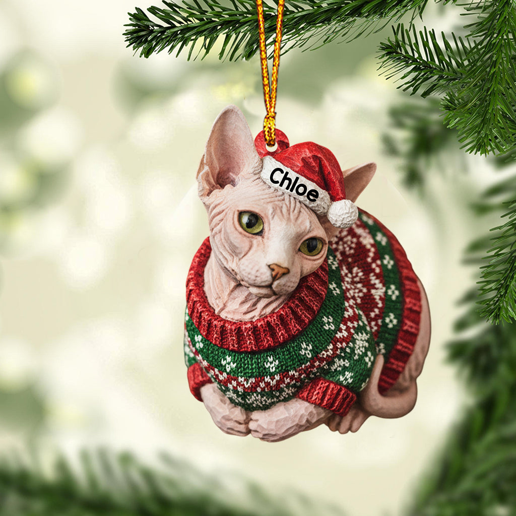 Pain de mie pour chat en pull moche Meowy Catmas - Ornement de chat personnalisé