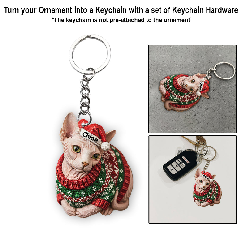 Pain de mie pour chat en pull moche Meowy Catmas - Ornement de chat personnalisé