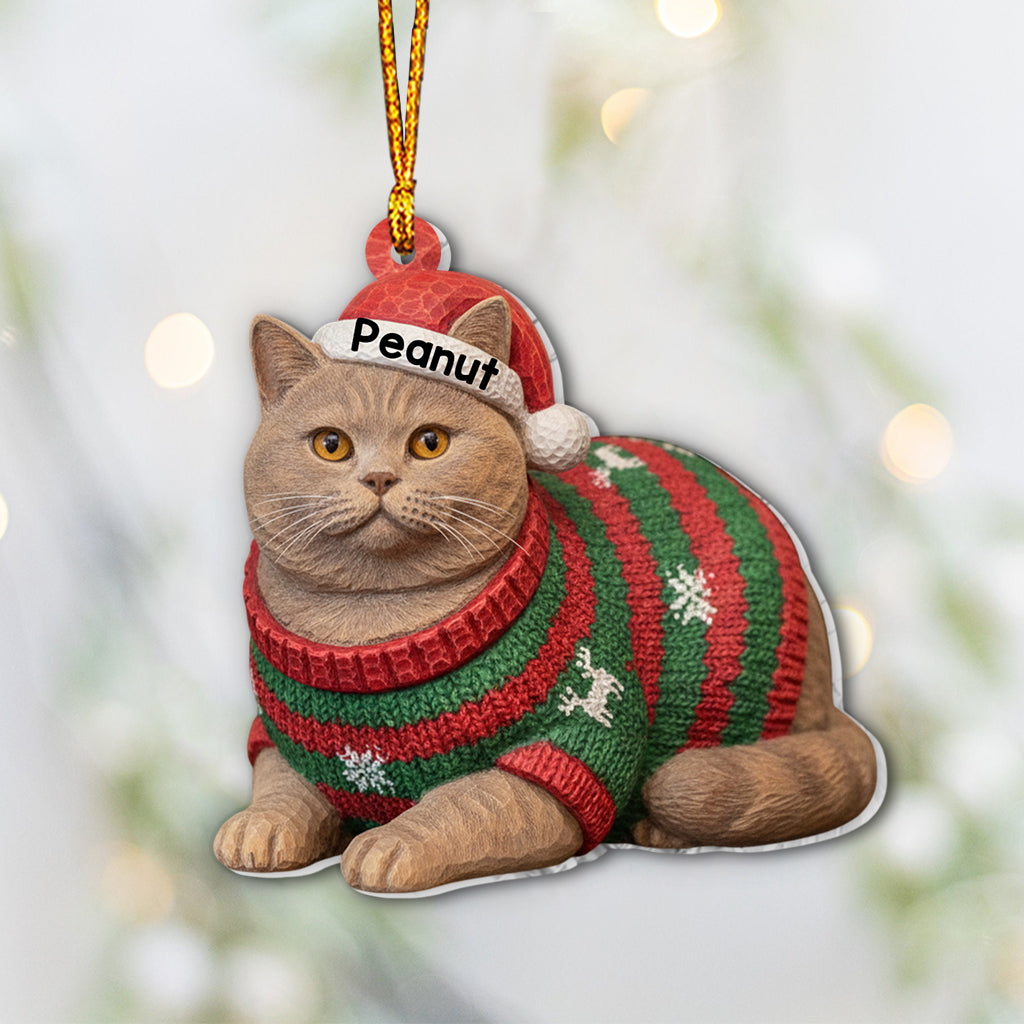 Pain de mie pour chat en pull moche Meowy Catmas - Ornement de chat personnalisé