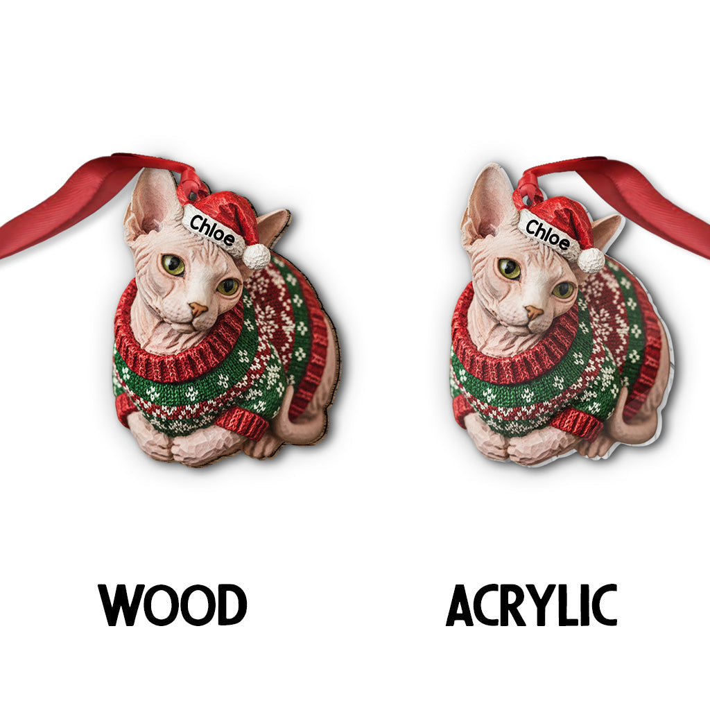 Pain de mie pour chat en pull moche Meowy Catmas - Ornement de chat personnalisé