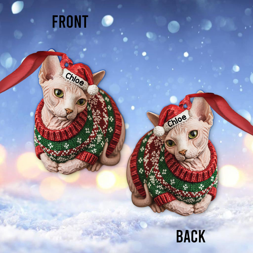 Pain de mie pour chat en pull moche Meowy Catmas - Ornement de chat personnalisé