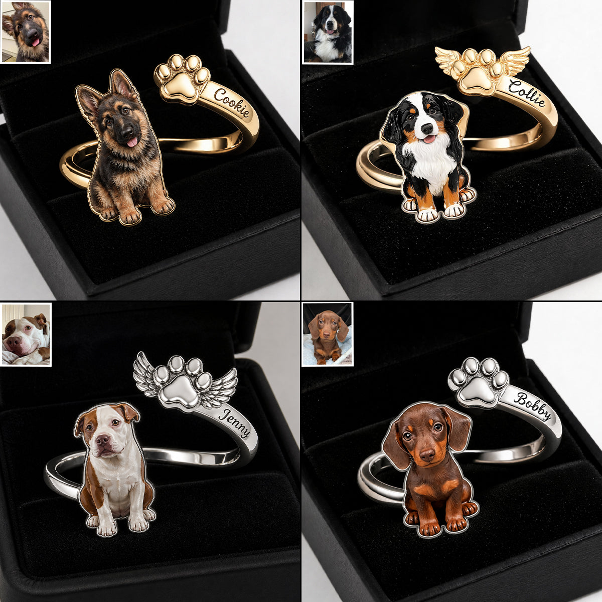 Cadeaux Souvenirs pour Animaux - Bague Ajustable Personnalisée en Forme de Chien