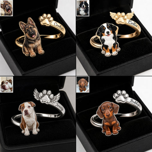 Cadeaux Souvenirs pour Animaux - Bague Ajustable Personnalisée en Forme de Chien