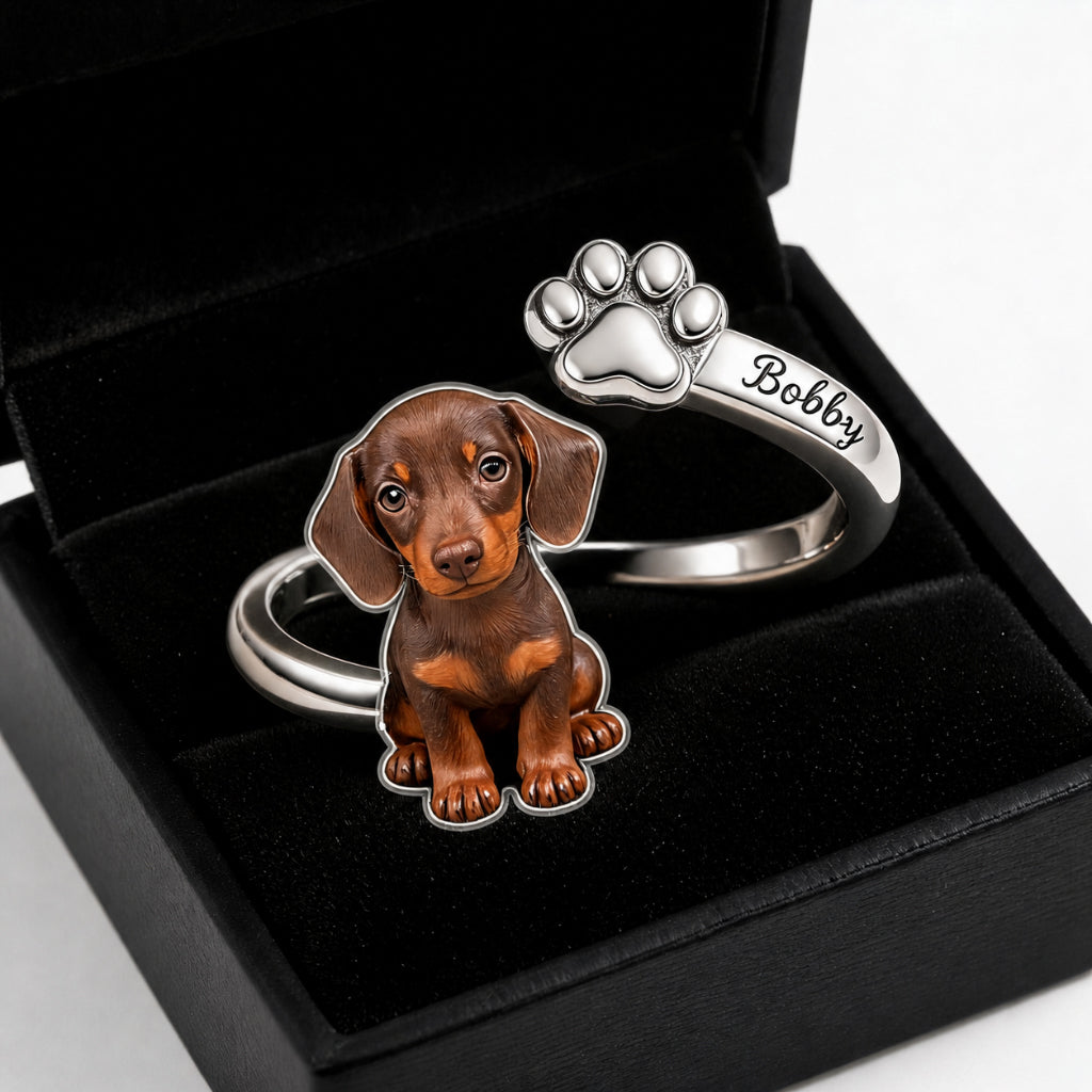 Cadeaux Souvenirs pour Animaux - Bague Ajustable Personnalisée en Forme de Chien