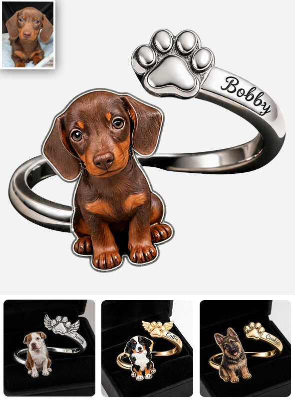 Cadeaux Souvenirs pour Animaux - Bague Ajustable Personnalisée en Forme de Chien