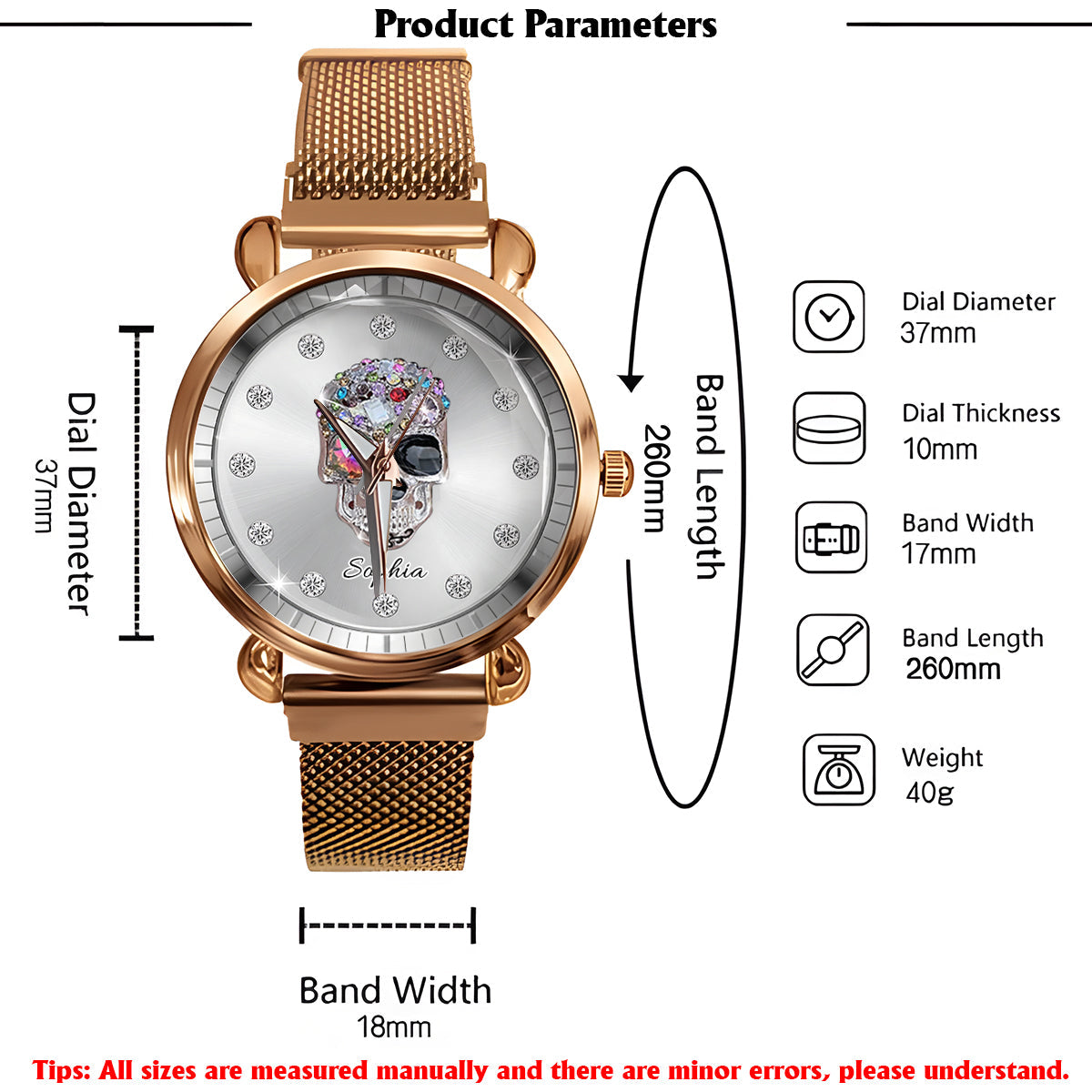 Shiny Skull Luxe - Personalized Skull Women Hand Watch