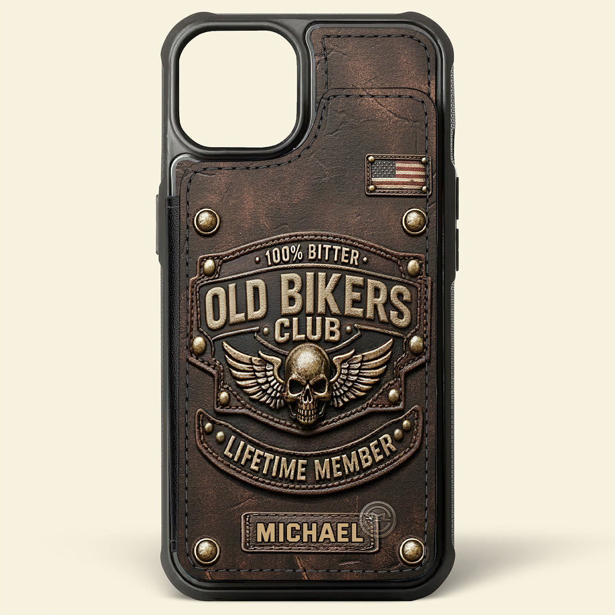Old Bikers Club - Étui portefeuille pour téléphone personnalisé, imprimé sur le thème des motards