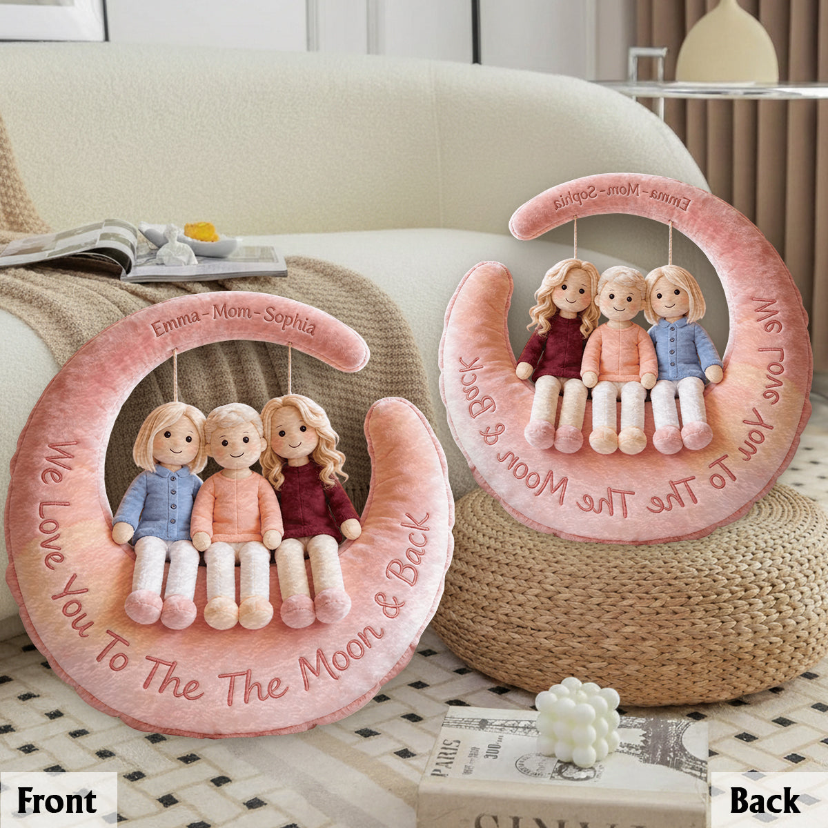 Je t'aime - Coussin en fausse fourrure premium personnalisé pour maman