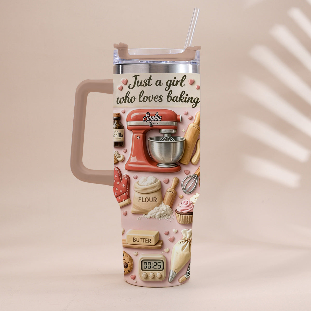 Just A Girl Who Loves Baking - Personalized Baking Tumbler With Handle