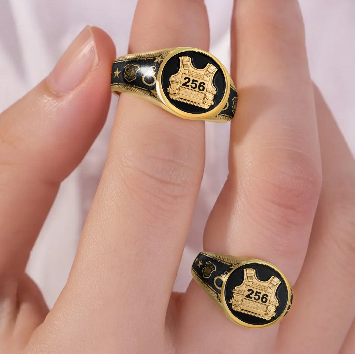 Protéger et servir - Bague chevalière personnalisée pour policier