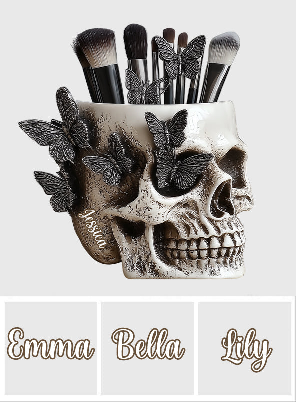 Porte-stylo en bois personnalisé en forme de crâne papillon - Porte-stylo en bois en forme de crâne personnalisé