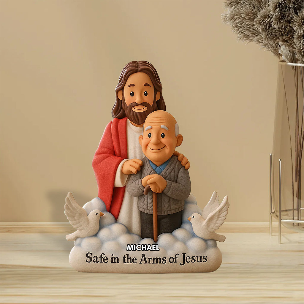 Safe In The Arms Of Jesus - Personalized Memorial Custom Shaped Acrylic Plaque