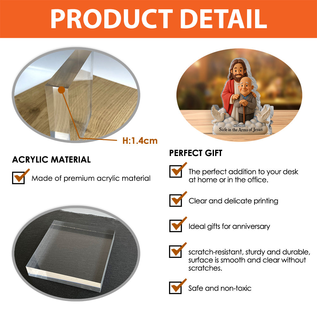 Safe In The Arms Of Jesus - Personalized Memorial Custom Shaped Acrylic Plaque