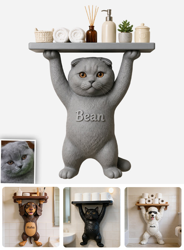 Pet Lifted Home Accent - Personalized Cat Wooden Floating Shelf