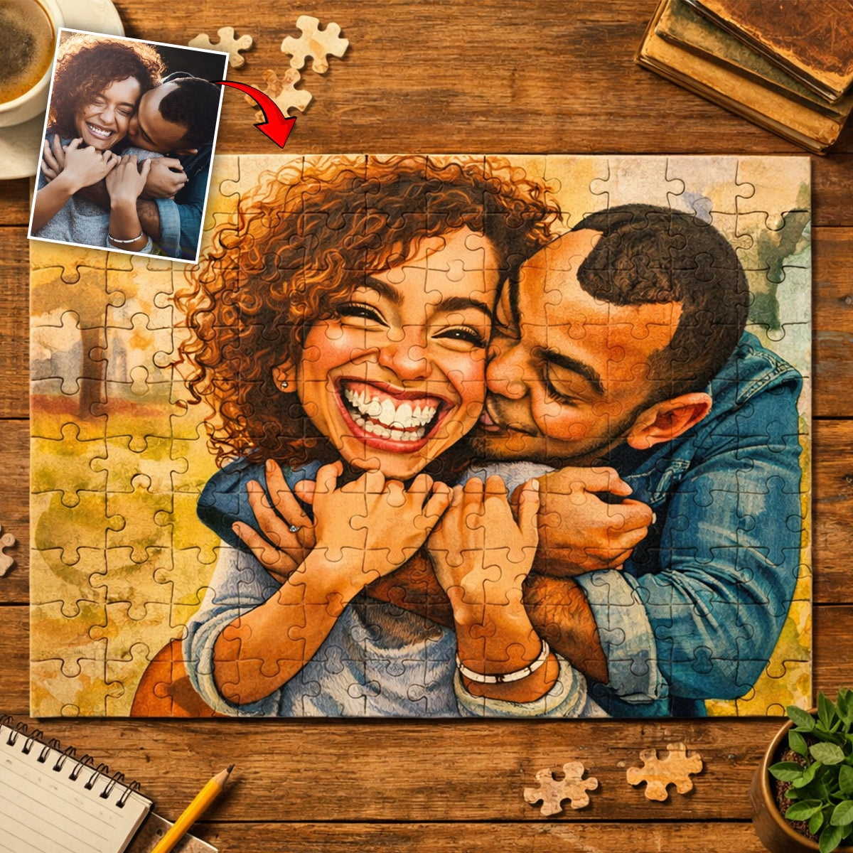 Puzzle personnalisé pour couple style caricature - Puzzle de couple