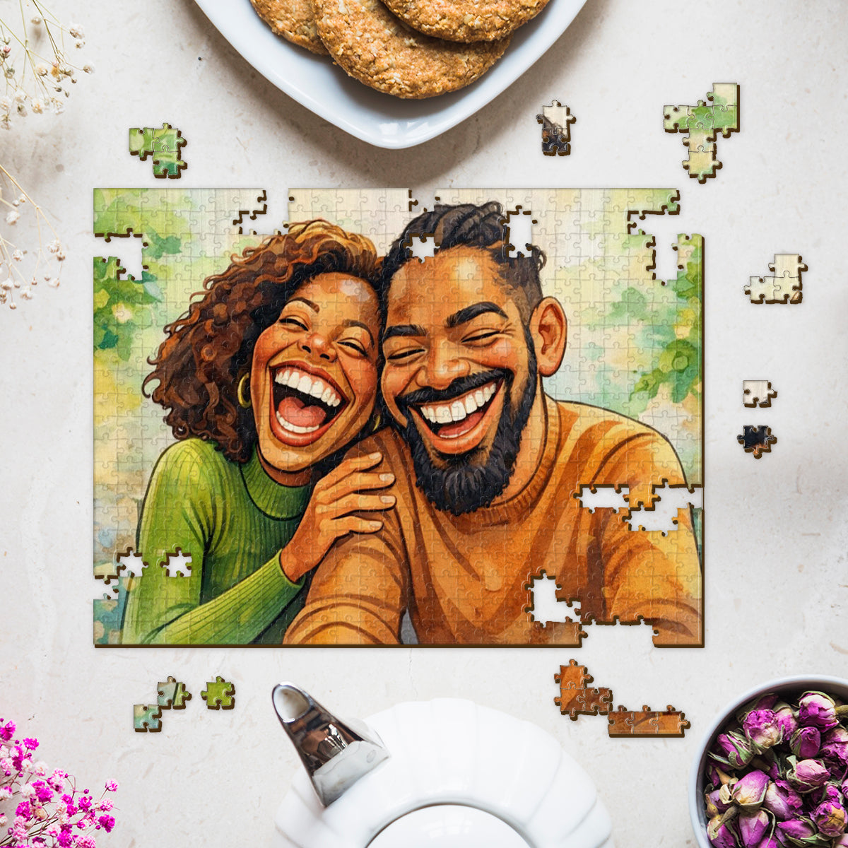 Puzzle personnalisé pour couple style caricature - Puzzle de couple