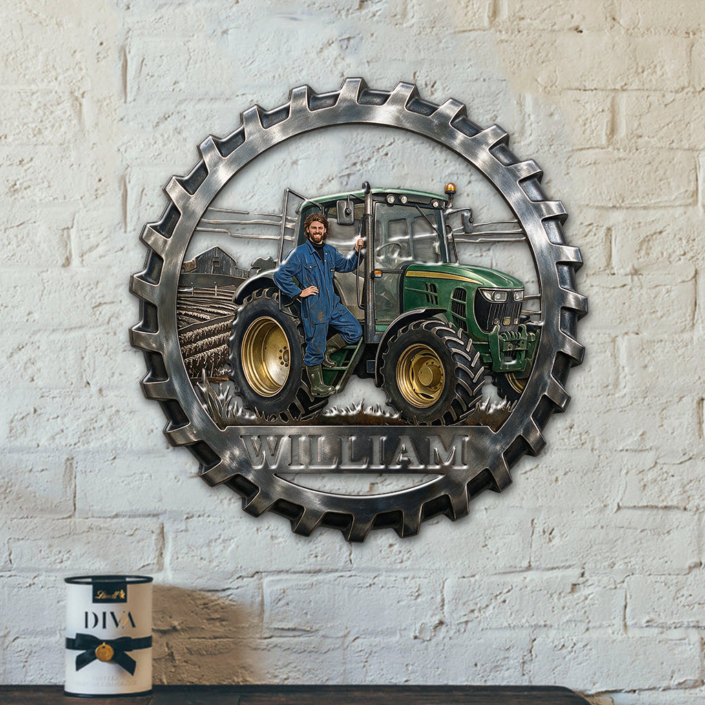 Farmer Tractor - Personalized Farmer 3D Printed Cut Metal Sign