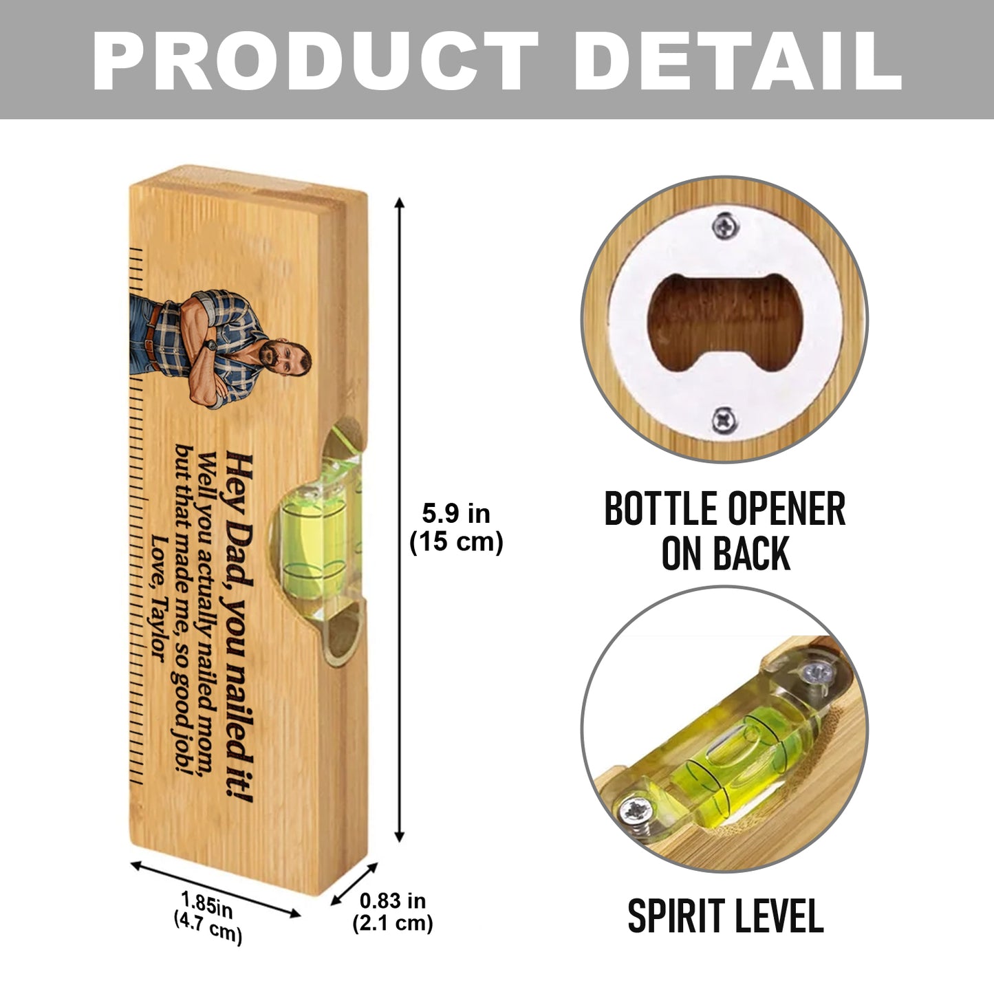 Cadeau parfait pour la fête des pères - Tire-bouchon niveau à bulle personnalisé