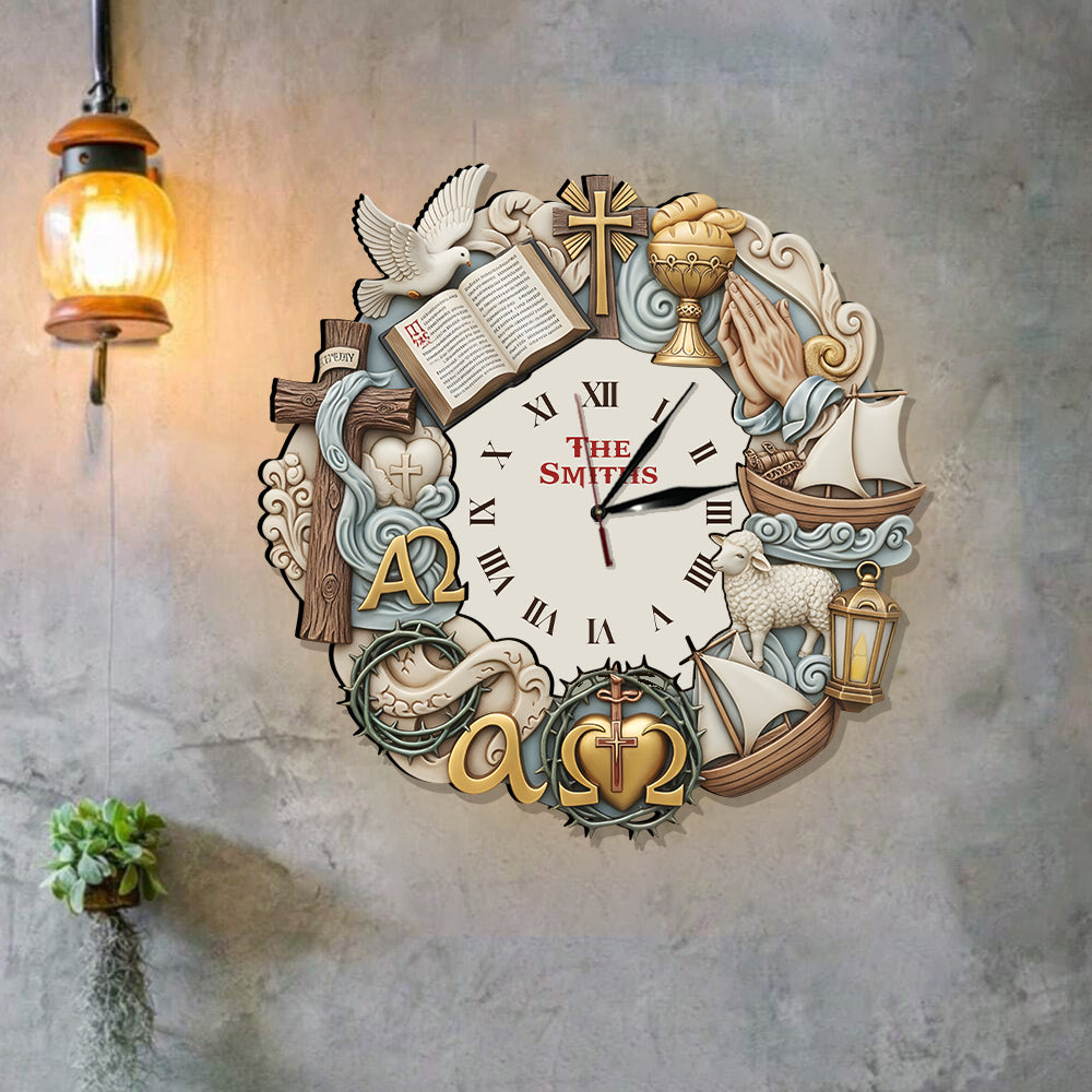Foi intemporelle - Horloge murale lumineuse LED chrétienne personnalisée
