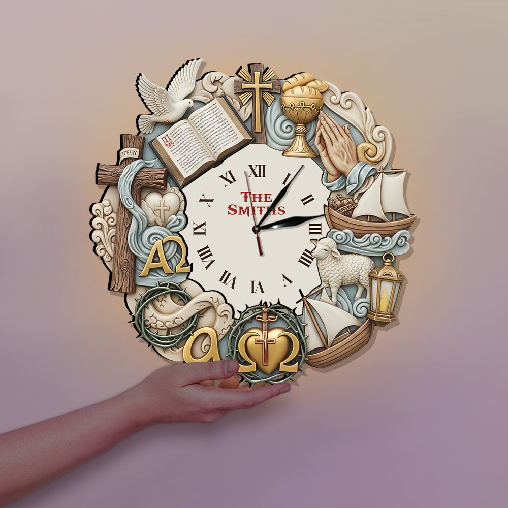Foi intemporelle - Horloge murale lumineuse LED chrétienne personnalisée