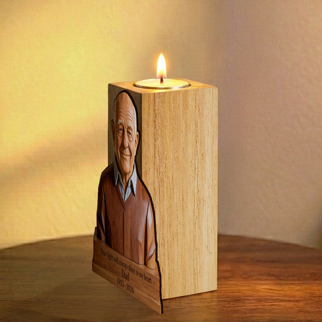 En Mémoire Affectueuse - Porte-Cierge en Bois Personnalisé en Forme Sur Mesure