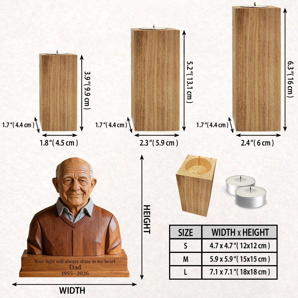 En Mémoire Affectueuse - Porte-Cierge en Bois Personnalisé en Forme Sur Mesure